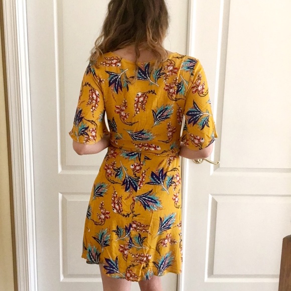 Tropical Floral Midi Wrap Dress Yellow - Picture 5 of 8
